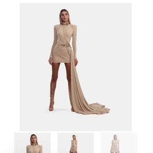 Chic Tan Long Sleeve Dress with Embellishments